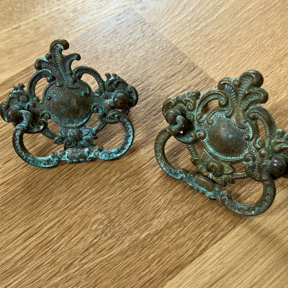 Vintage Patina Brass Drawer Handles - Set of 2
